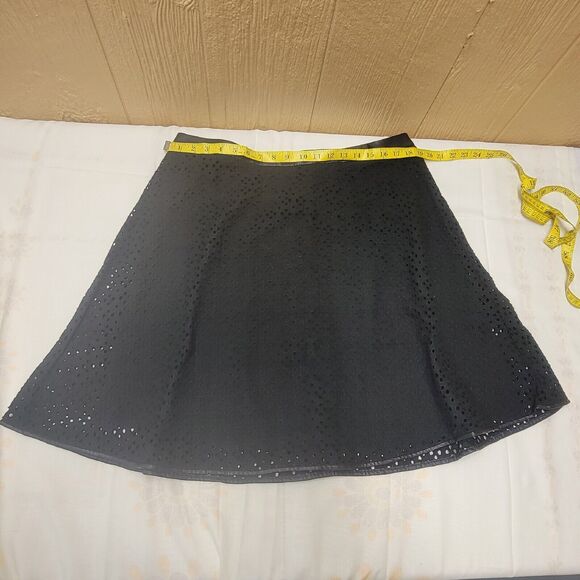 Ann Taylor Eyelet Midi Flare Lined Skirt Faux Leather Trim Plus sz 16 Black NWT - Picture 1 of 8